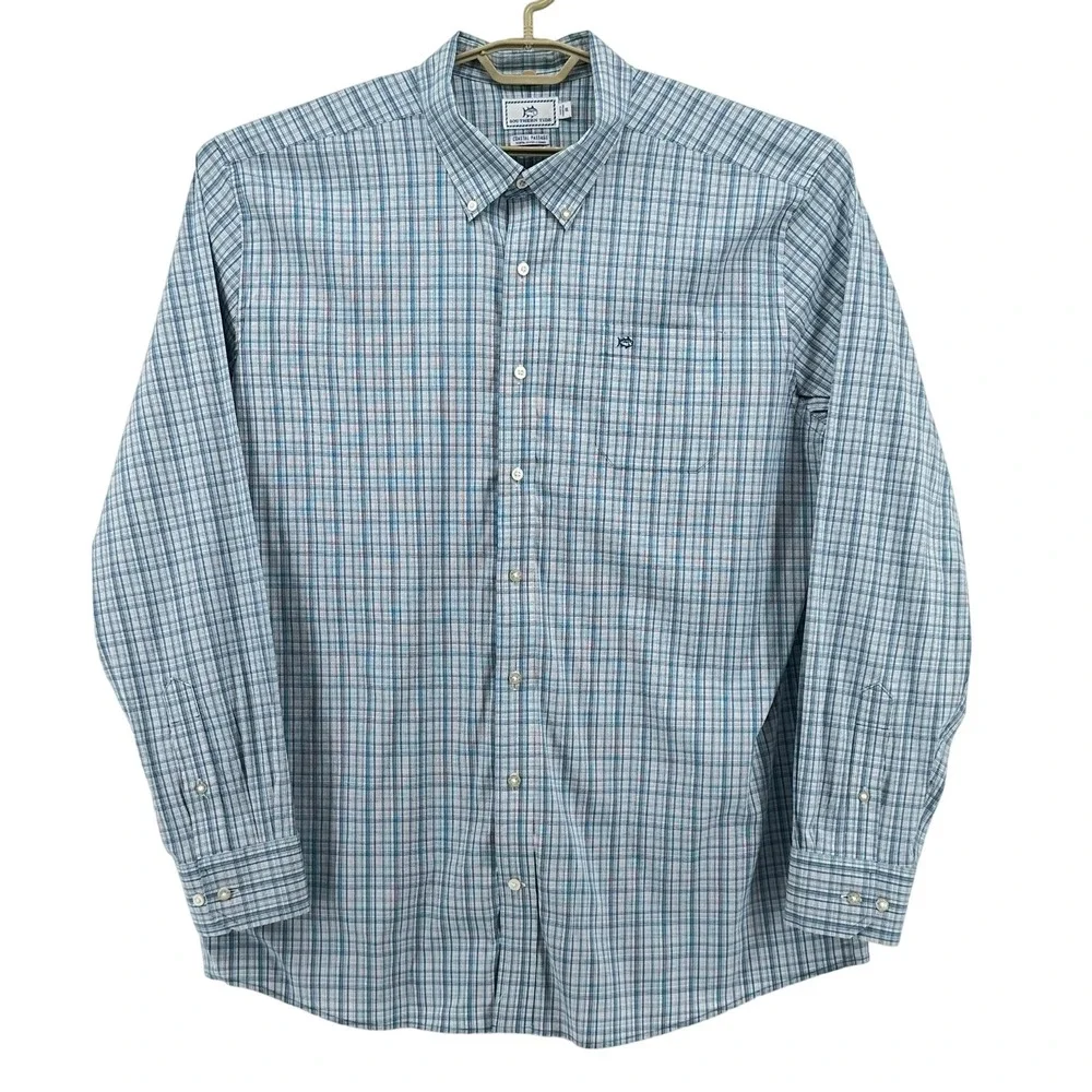 Southern‎ Tide Coastal Passage Mens XXL Blue Plaid Button Down Shirt Long Sleeve